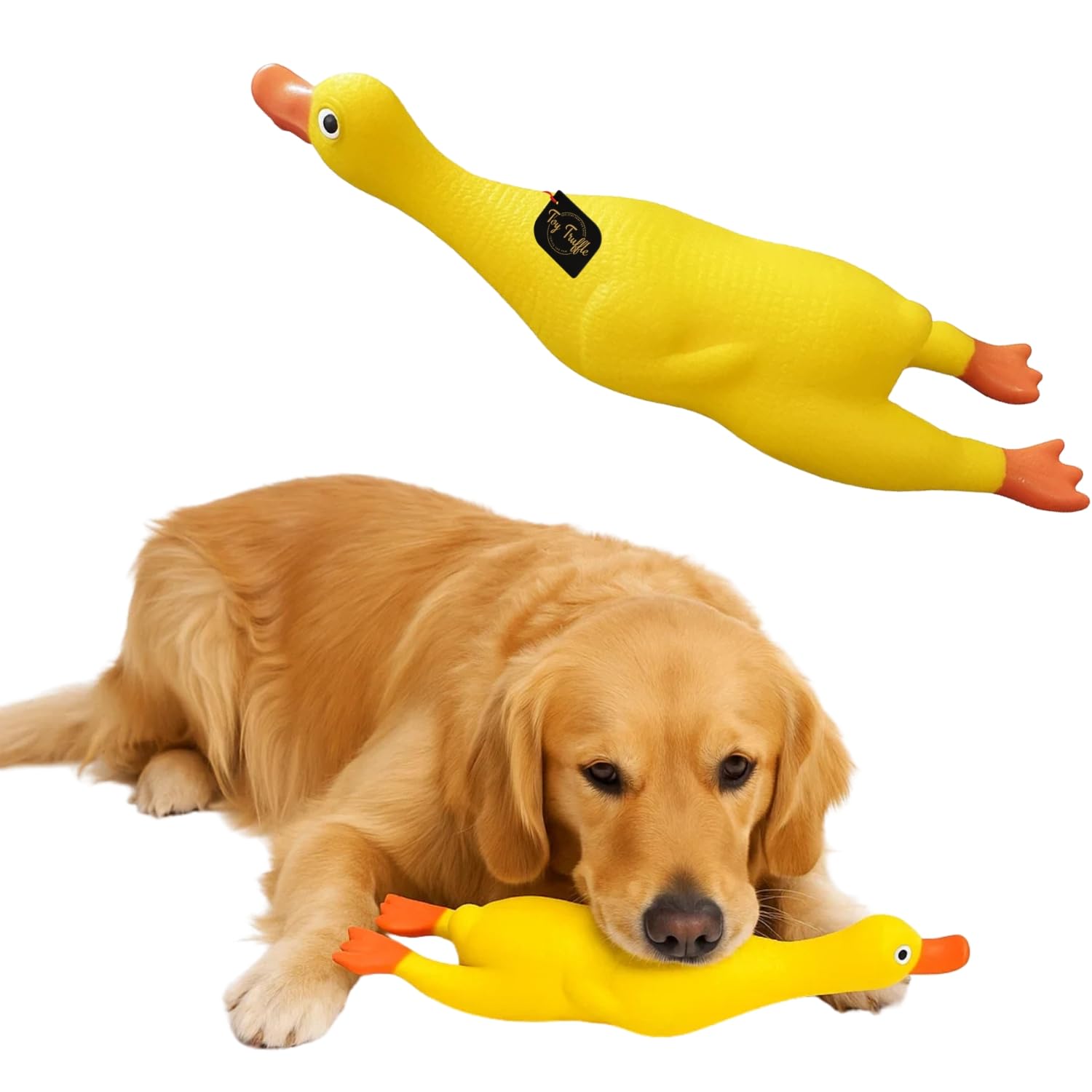 Toy Truffle Duck Squeaky Toy for Dogs | Long Stretch Duck Design with Builtin Squeaker | Fun Chew Toy for Fetch & Play | Soft D