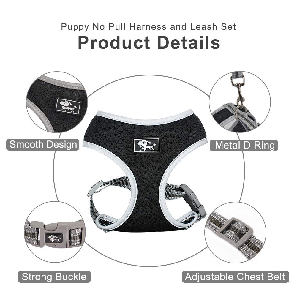 Puppy Harness And Leash Set - Dog Vest Harness For Small Dogs Medium Dogs- Adjustable Reflective Step In Harness For Dogs - Soft Mesh Comfort Fit No Pull No Choke (S, Black)