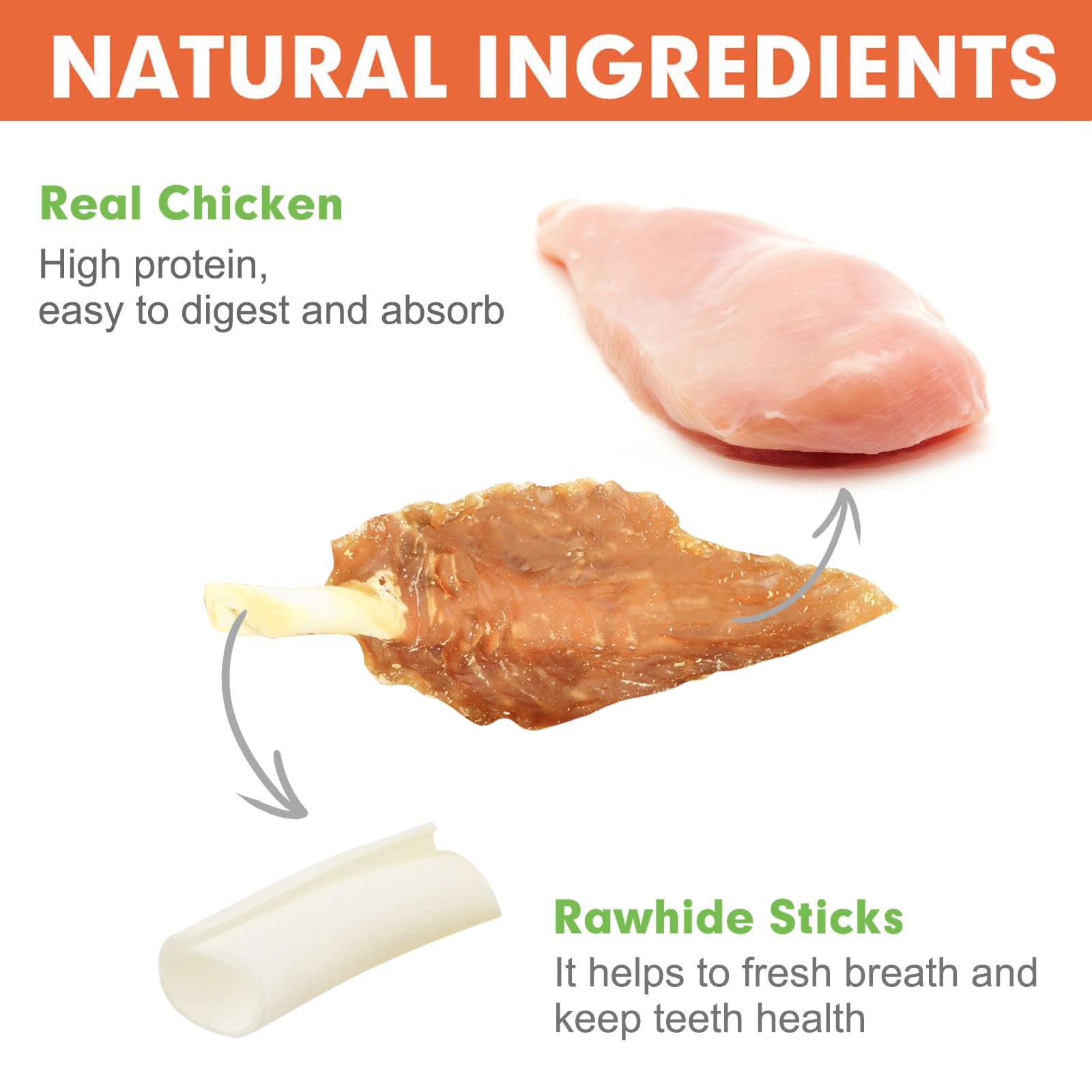 MON2SUN Dog Rawhide Twist 4-4.5 Inch Chicken Wrapped Rawhide Sticks for Puppy and Small Dogs, Promotes Dental Health Treats (10.