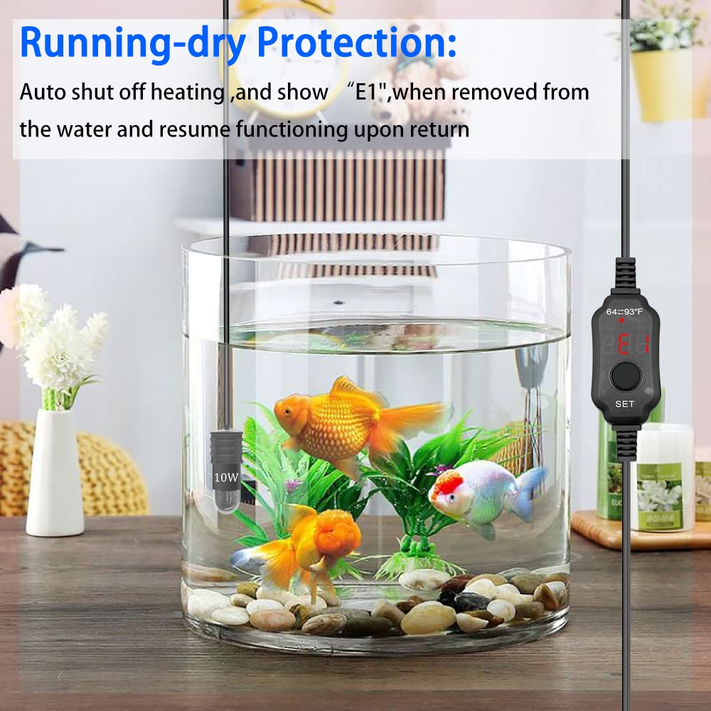 YOFOTHS Mini Aquarium Heater 10W/20W/30W Submersible for 0.5-3 Gallon Tanks - Black