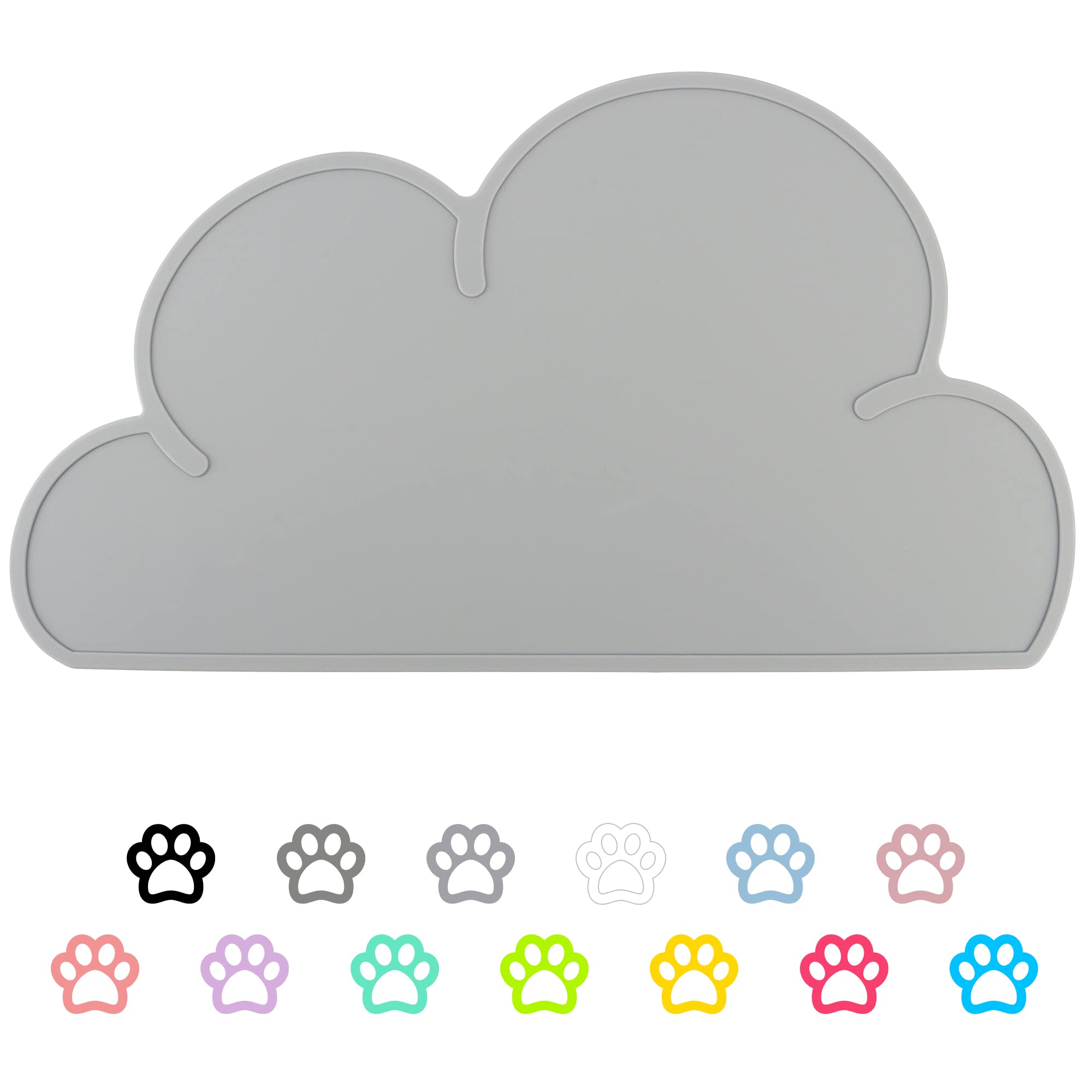 DesignSter Pet Food Mats-Dog Cat Feeding Mat Top Grade Cloud Silicone Pad Anti-Slip Waterproof Anti-Slip Bowl Placemat (Gray)
