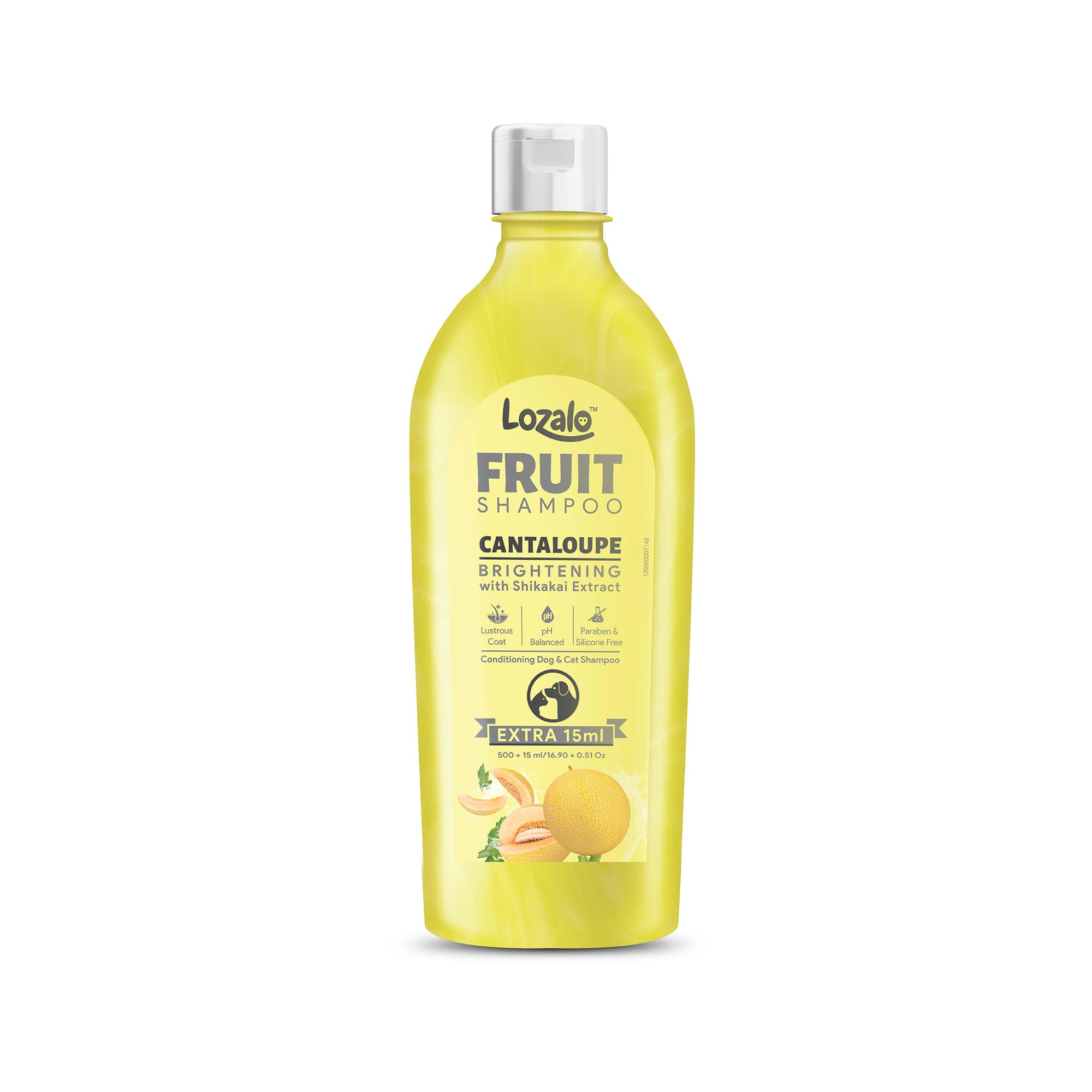 Lozalo Brightening Fruit Pet Shampoo 500 Ml, Cantaloupe, Ph Balanced, Paraben Free Conditioning Shampoo For Dogs & Cats Of All B
