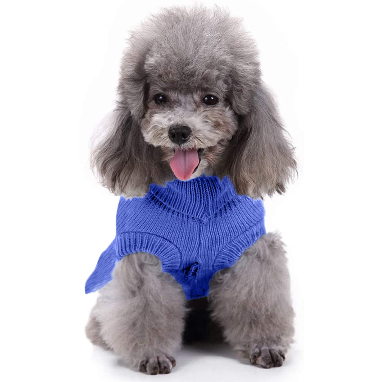 Chborchicen Small Dog Sweaters Knitted Pet Cat Warm Dog Sweatshirt Winter Clothes Kitten Puppy Sweater (S, Dress-Dark Blue)