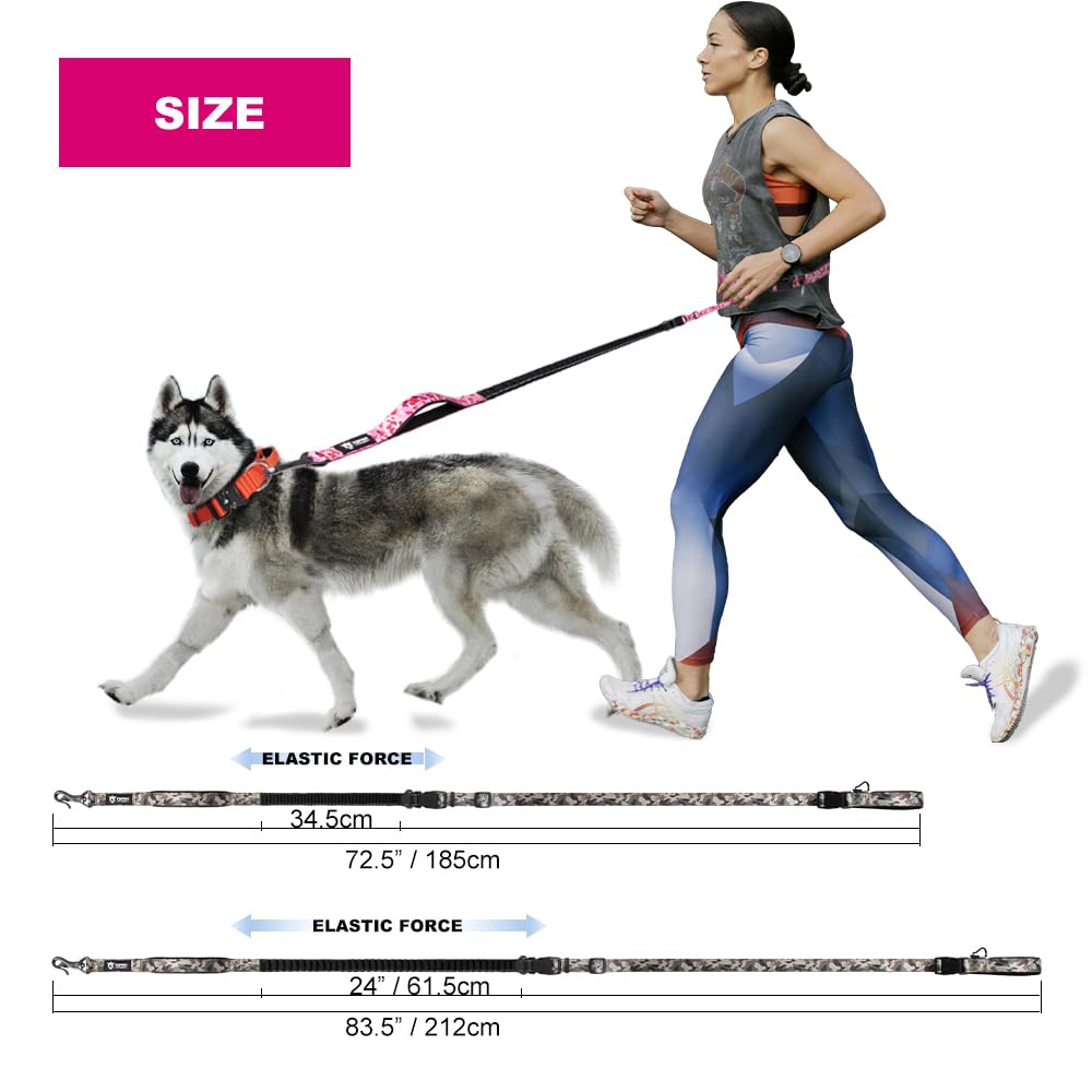 TSPRO Hands Free Dog Leash for Walking Running with Safety Car Seat Belt Shock Absorbing Bungee Leash with Padded Handle (Black)