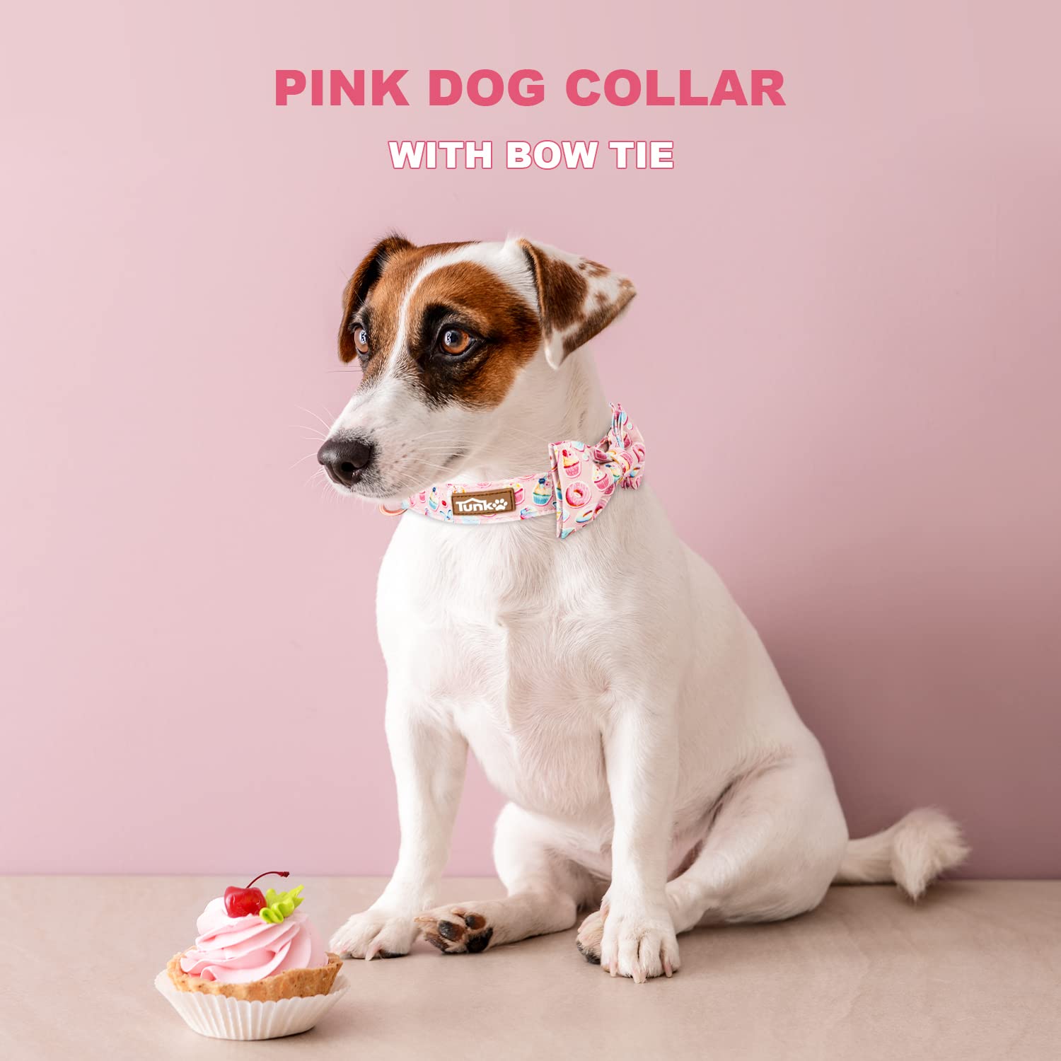 Tunkoo Pink Dog Collar With Bow Tie Cute Cake - Durable, Adjustable, And Stylish Pet Collar Available In Small Medium Large M