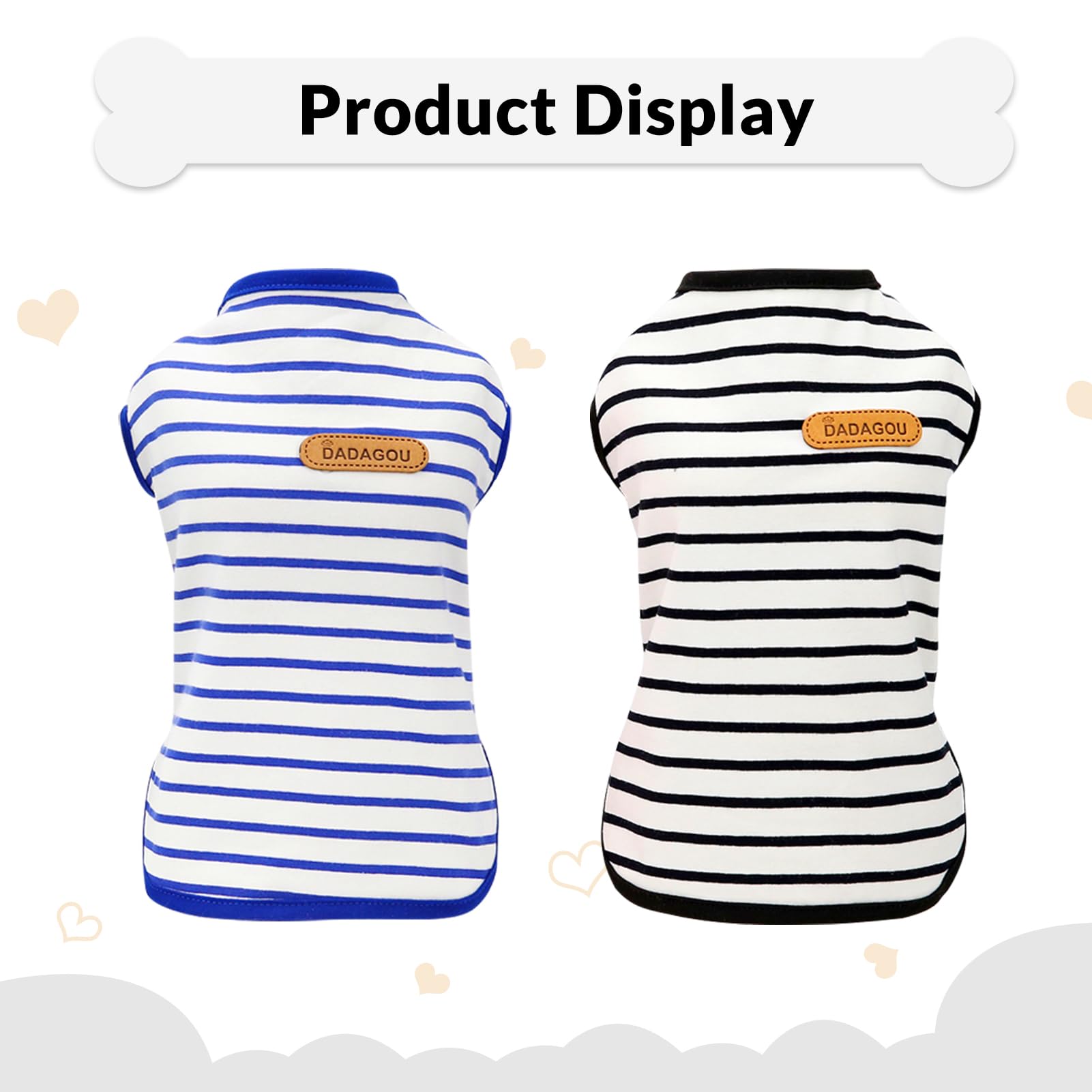 Preferhouse Large Dog Striped Vests 2 Pack, Blue Black, Polyester, Size Large (Chest: 18.5'')