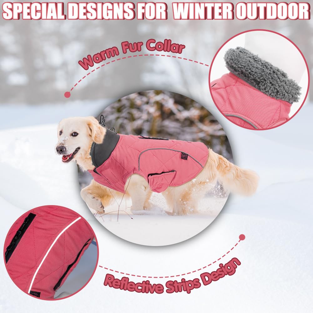 Emust Winter Coats - Warm Dog Jacket, British Style, Fleece, Windproof For Cold Weather, Pink, Xs