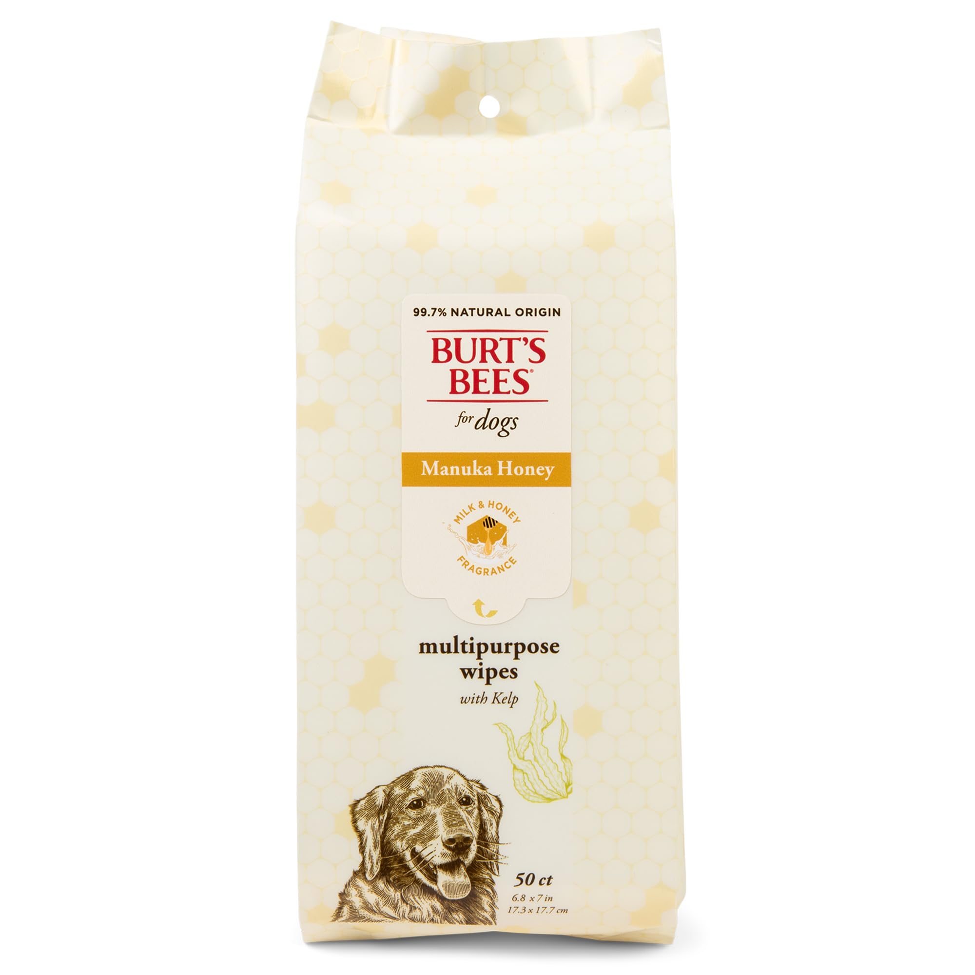 Burts Bees for Pets Manuka Honey Multipurpose Wipes with Kelp - 98% Natural Origin Dog Wipes That Cleanse, Condition, and Deodor
