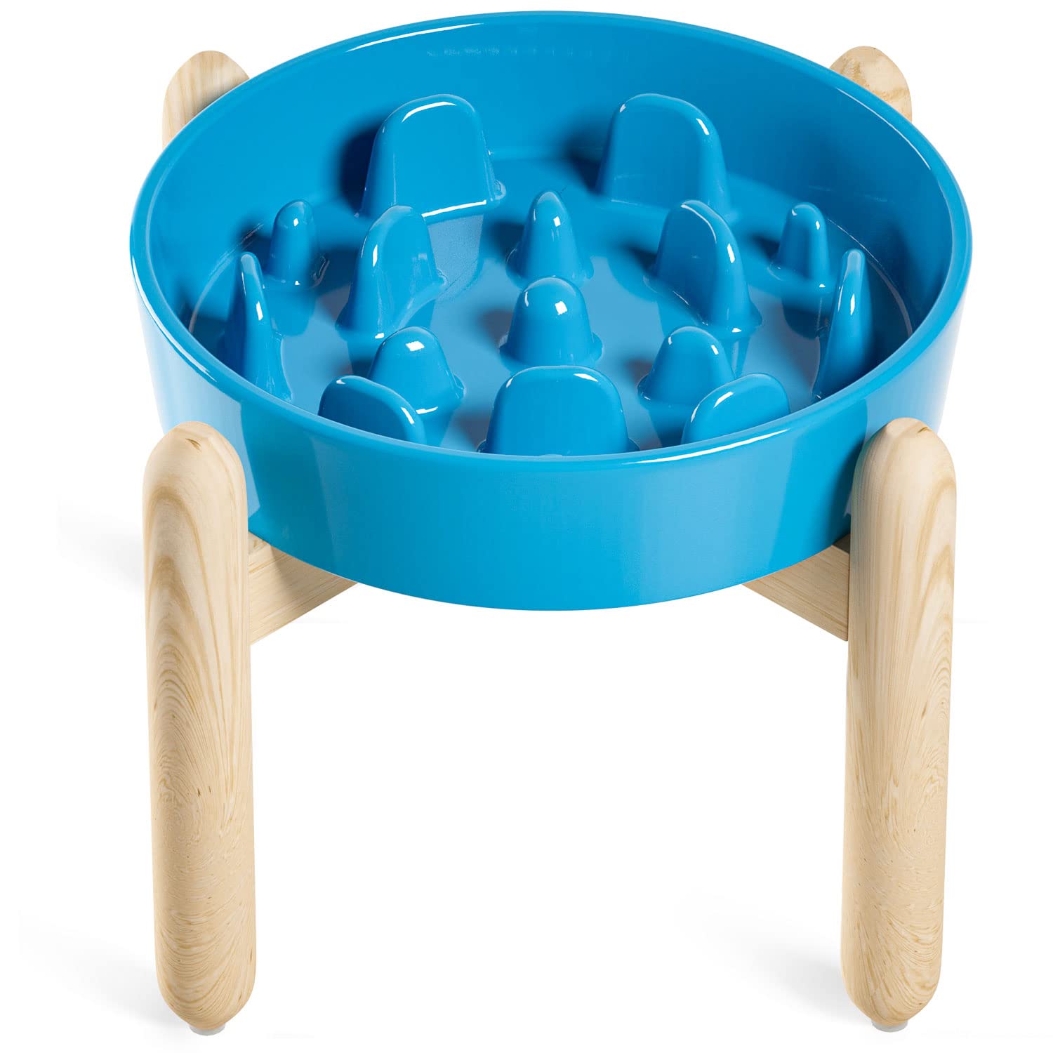 LE TAUCI Ceramic Slow Feeder Dog Bowls Elevated for Small and Medium Breed, Dog Bowls with Wooden Stand, 1.5 Cups Dog Dishes to 