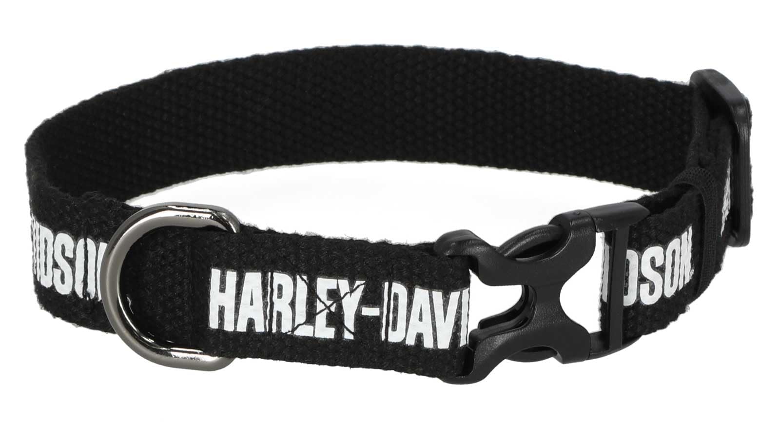 Harley-Davidson Cotton Webbing H-D Text Adjustable Pet Collar - Black/White (M)