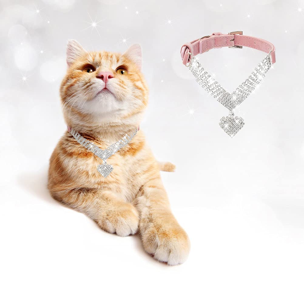 Expawlorer Cute Dog Necklace - Rhinestone Dog Collar, Soft Velvet Collar For Girl Boy Cats Dogs, Sparkling Pet Neck Decoration, Adjustable Pet Collar For Puppies Cats Small Medium Dogs, Pink M