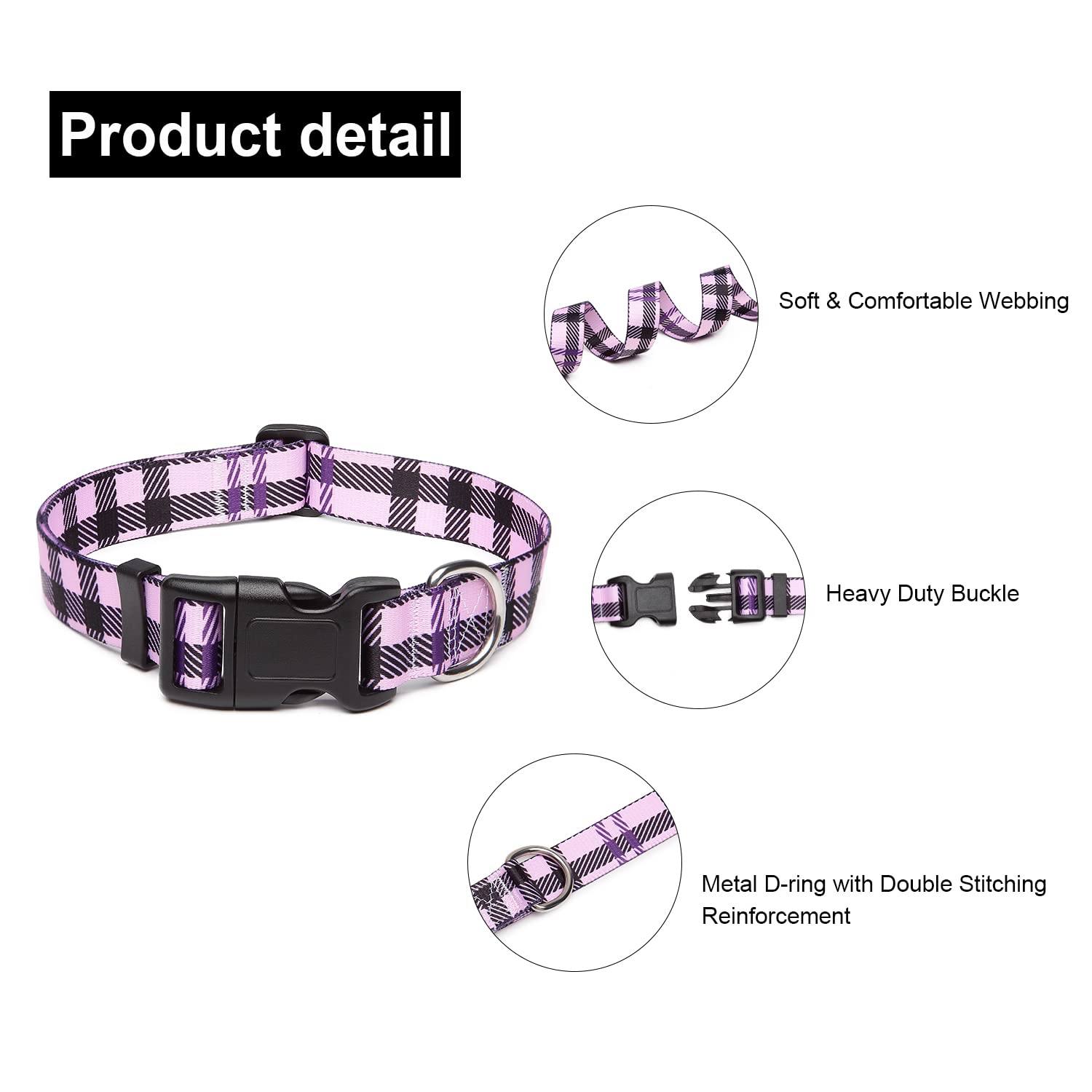 Suredoo Adjustable Dog Collar With Patterns, Ultra Comfy Soft Nylon Breathable Pet Collar For Small Medium Large Dogs (S, Purple