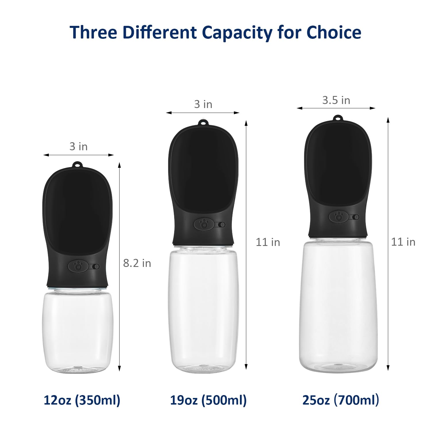 WePet Portable Dog Water Bottle, 19 OZ, Leak Proof, Food Grade Plastic, Black