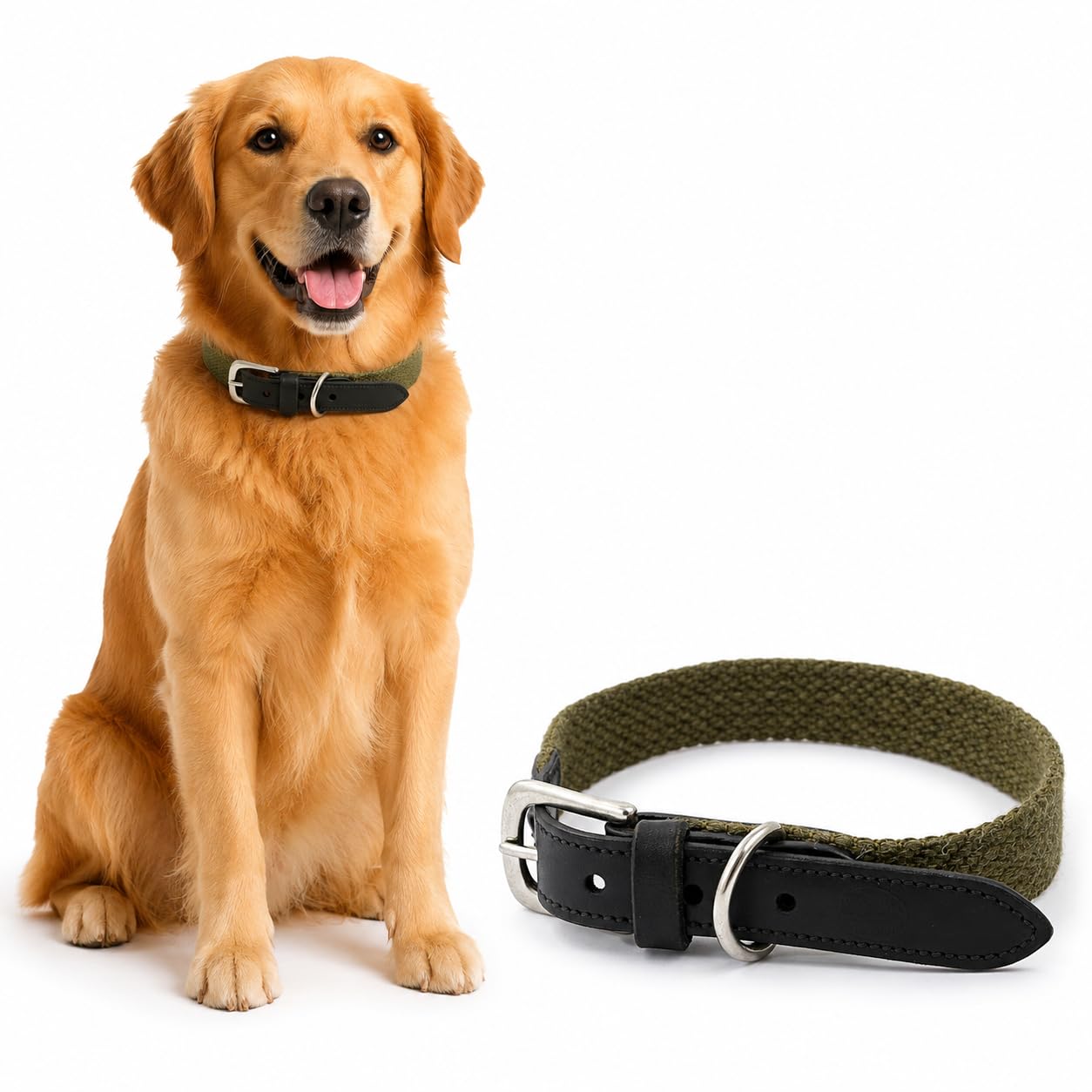 AdilS Woven Cotton & Leather Dog Collar With Metal Buckle & DRing | Soft, Breathable & Adjustable | 7 Colours | S To Xl | Idea