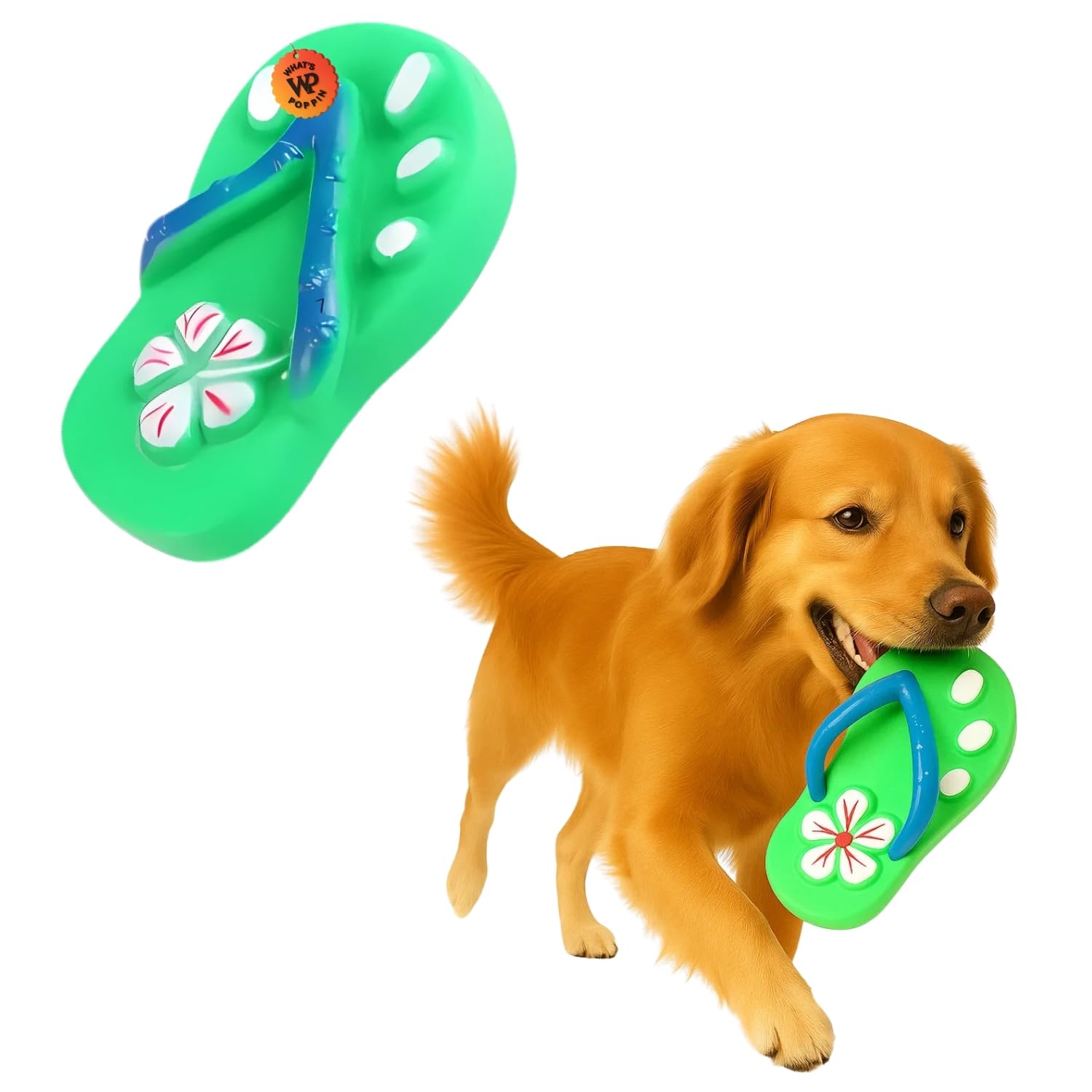 WhatS Poppin Squeaky Slipper Shaped Dog Toy | Durable Rubber FlipFlop Design With BuiltIn Squeaker For Chewing, Fetch & Inter