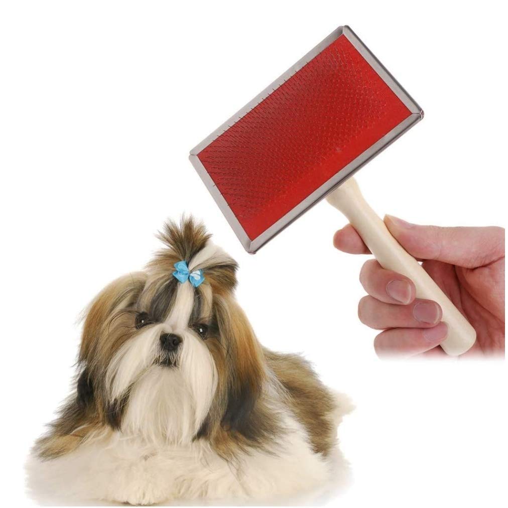 Woofy Pet Comb,Pet Grooming Slicker Brush Shedding Hair Remove Brush Wood Handle Dog Cat Cleaning Supply Shot Hair/Long Hair (Sm