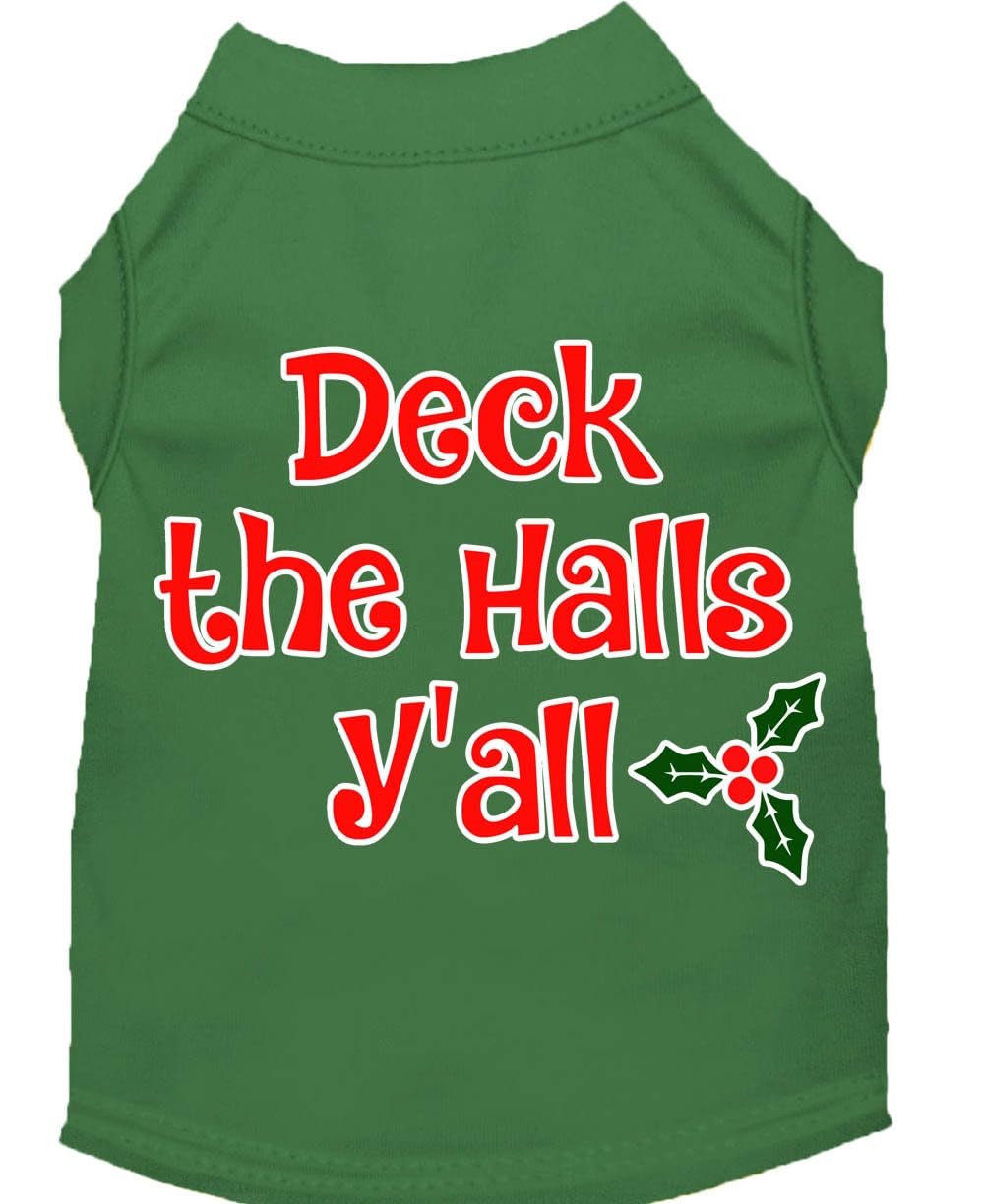 Christmas Pet Dog & Cat Shirt Screen Printed, "Deck The Halls, Y'all" Aqua XL (14-20 lbs.)