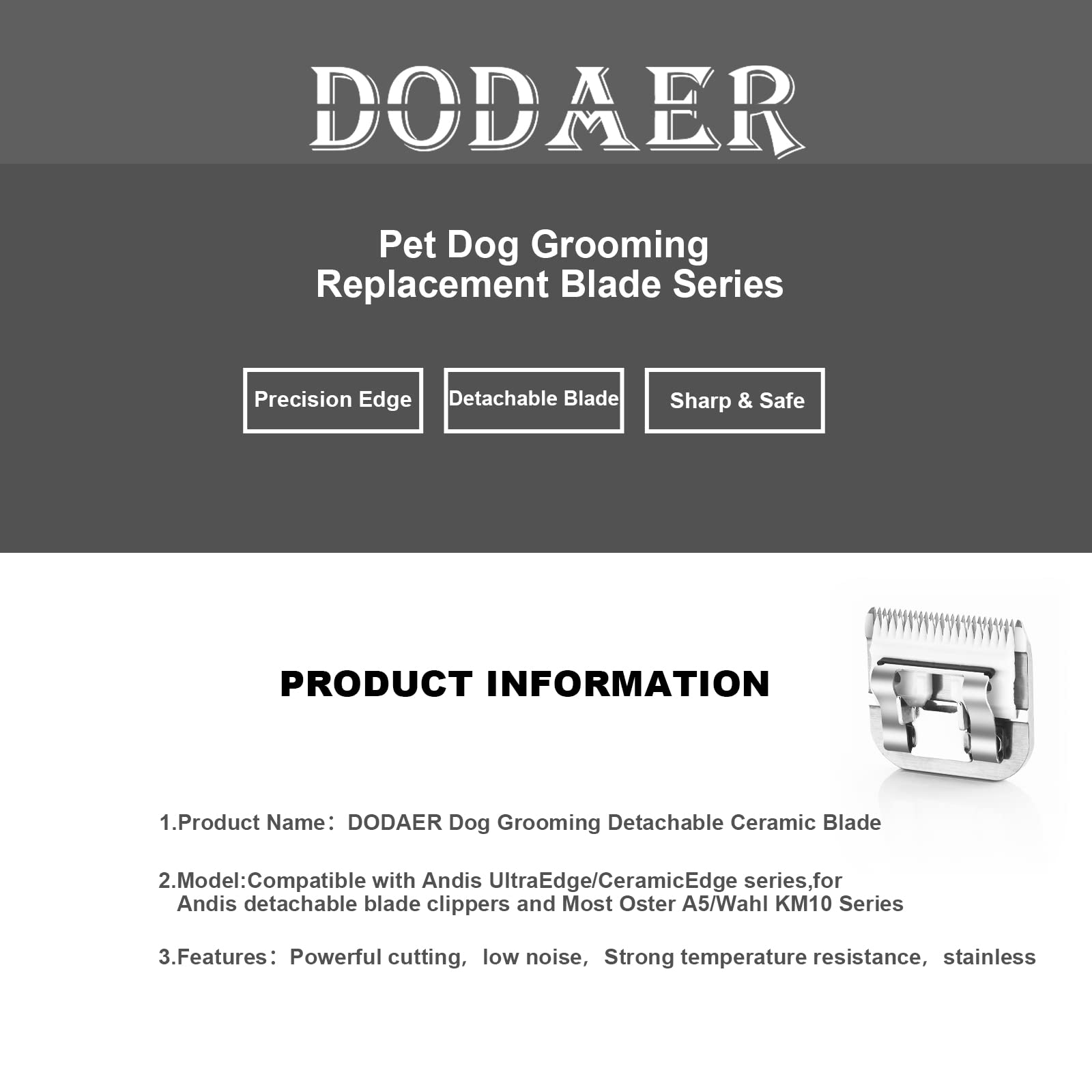 Size 7F/5F/4F Detachable Pet Dog Grooming Blades Of Stainless Steel,Compatible With Andis,Oster A5,Wahl Km10 Series,3 Count