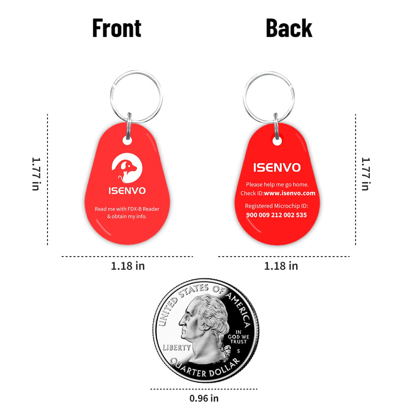 Isenvo Smart Pet Id Tag With Microchip, Instant Pet Recovery, Supports Auto Pet Door & Feeder, Lifetime Contact Info Access (Red