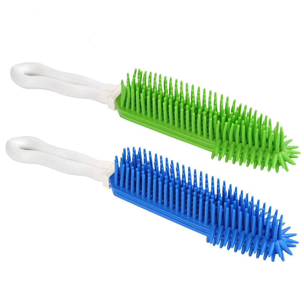 BUYGOO Pet Hair Removal Brush - 2 Count Rubber Massage Brush for Dogs & Cats, Blue and Green, Ideal for Furniture and Car Interiors