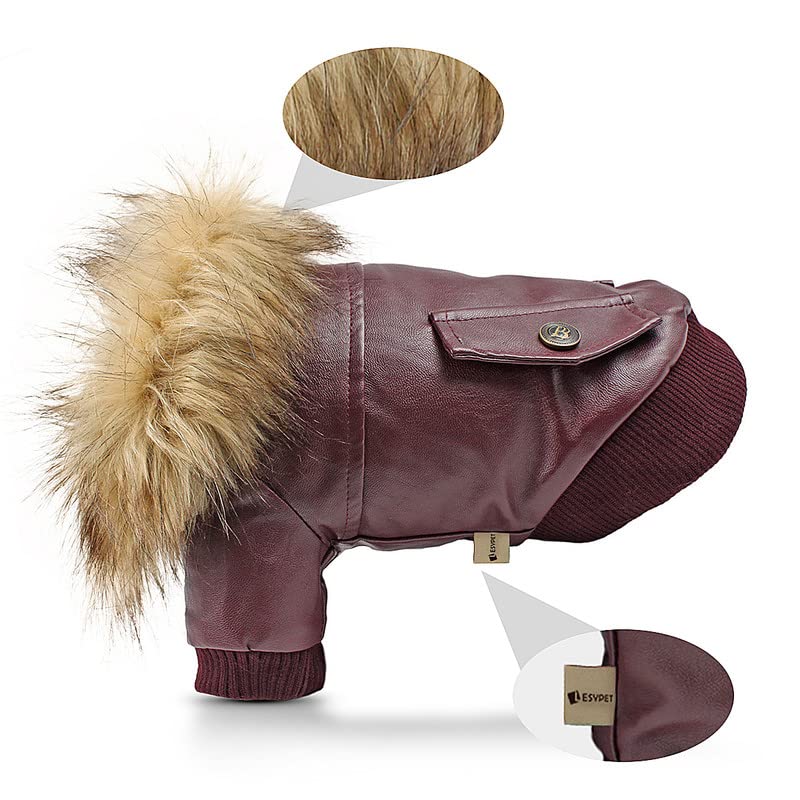 Lesypet Warm Dog Jacket Winter Dog Coats Windproof Waterproof Fleece Lined Dog Leather Jackets For Small Dogs Puppy, Red X-Large