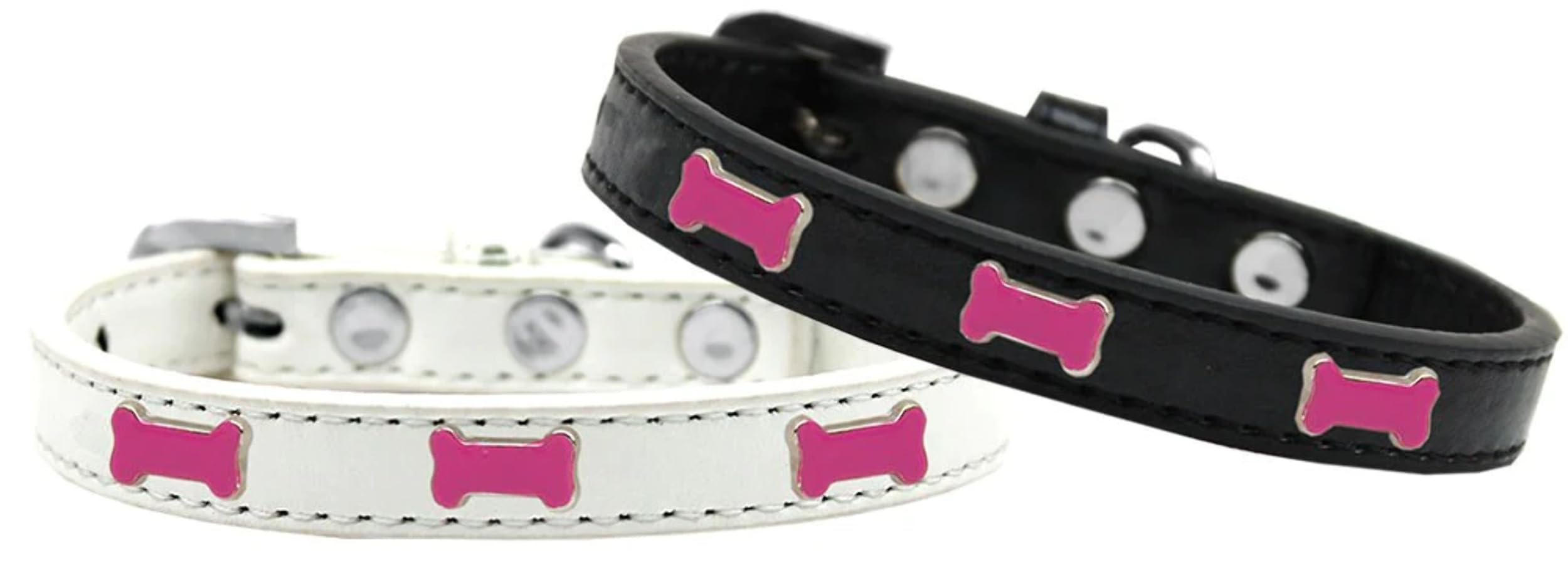 Dog, Puppy & Pet Widget Fashion Collar, Pink Bone Black 12