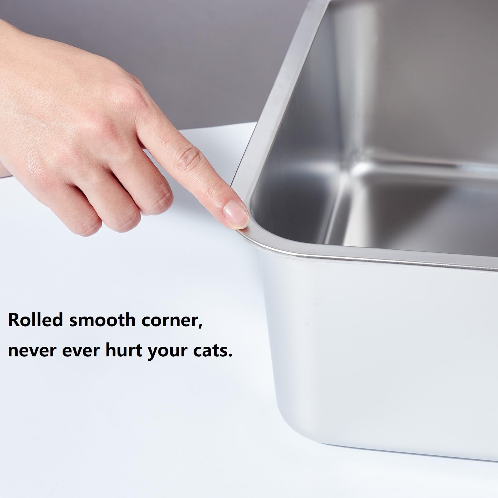 LEGOURNS Stainless Steel Cat Litter Box - High Sided, Easy Clean, 17.7"x13.8"x6", Non Stick, Suitable for Adult Cats