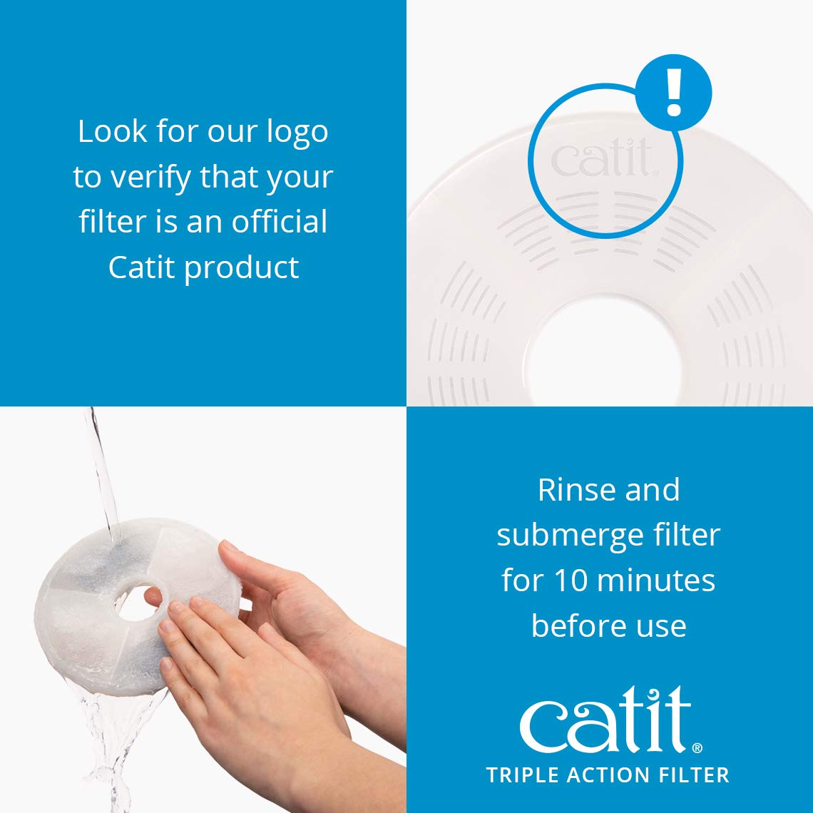 Catit Triple Action Water Fountain Filters - 5-Pack, Stainless Steel, White, Model 43746