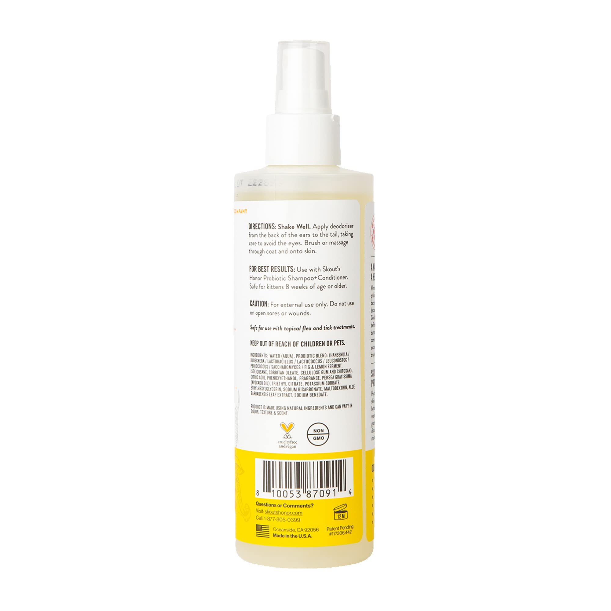 Skout'S Honor Cat Deodorizer Spray- Hydrating Daily-Use With Avocado Oil & Omega-3S, Paraben & Sulfate-Free, 97% Natural, 8Oz, H
