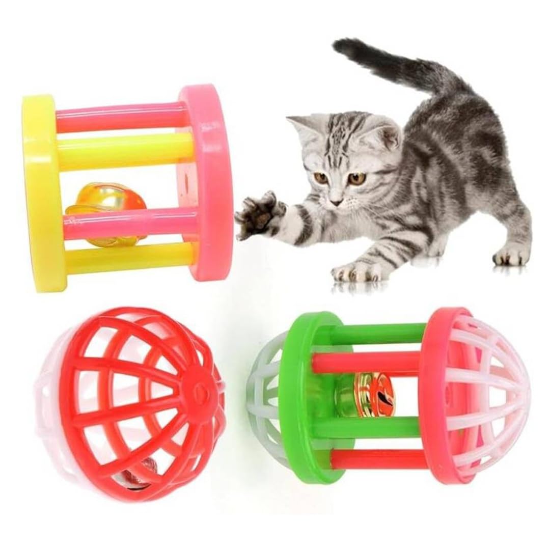 Petjoy Cat Toy Colorful Toys Interactive Plastic Dumbbell Ball Sound Toys Plastic Ball, Squeaky Toy For Cat (Pack Of 3)