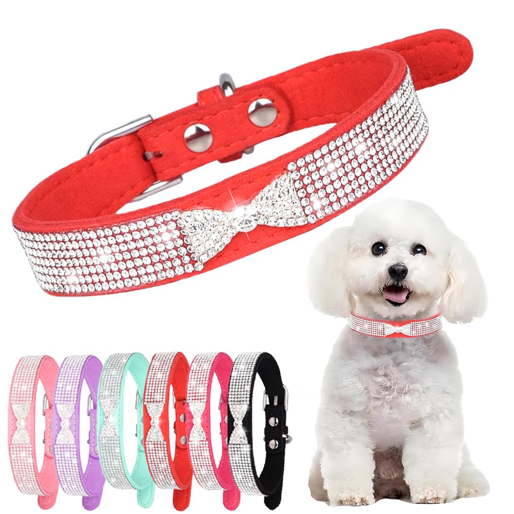 Red Bling Dog Collars For Small Dogs, Christmas Rhinestone Puppy Collar With Jeweled Crystal Sparkling Glitter Girl'S Cat Collar