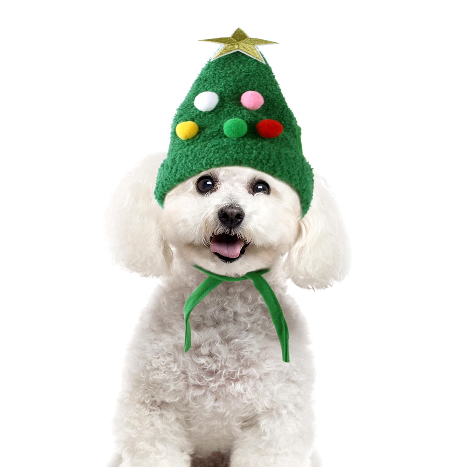 Elegant Little Tail Dog Christmas Costume 1Pc Velvet Green Christmas Hat Soft Funny Pet Plush Hat Adjustable Bat Headdress Cute