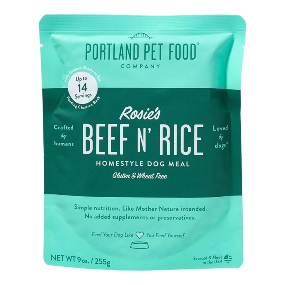 Portland Pet Food Company Human-Grade Homestyle Dog Meal, Rosies Beef N Rice, All Natural, Gluten Free, 9 Ounce (Pack of 8)