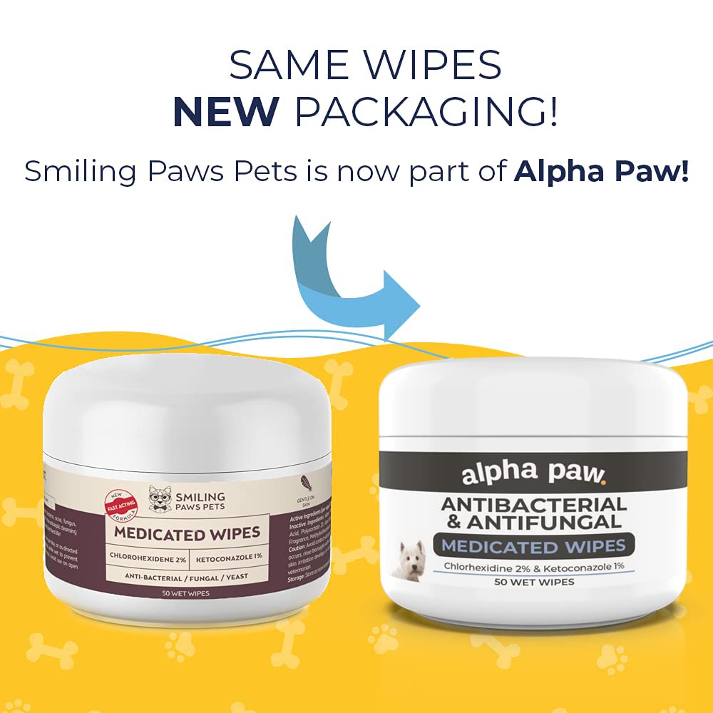 Smiling Paws Pets Antibacterial & Antifungal Wipes for Dogs & Cats with Chlorhexidine & Ketoconazole