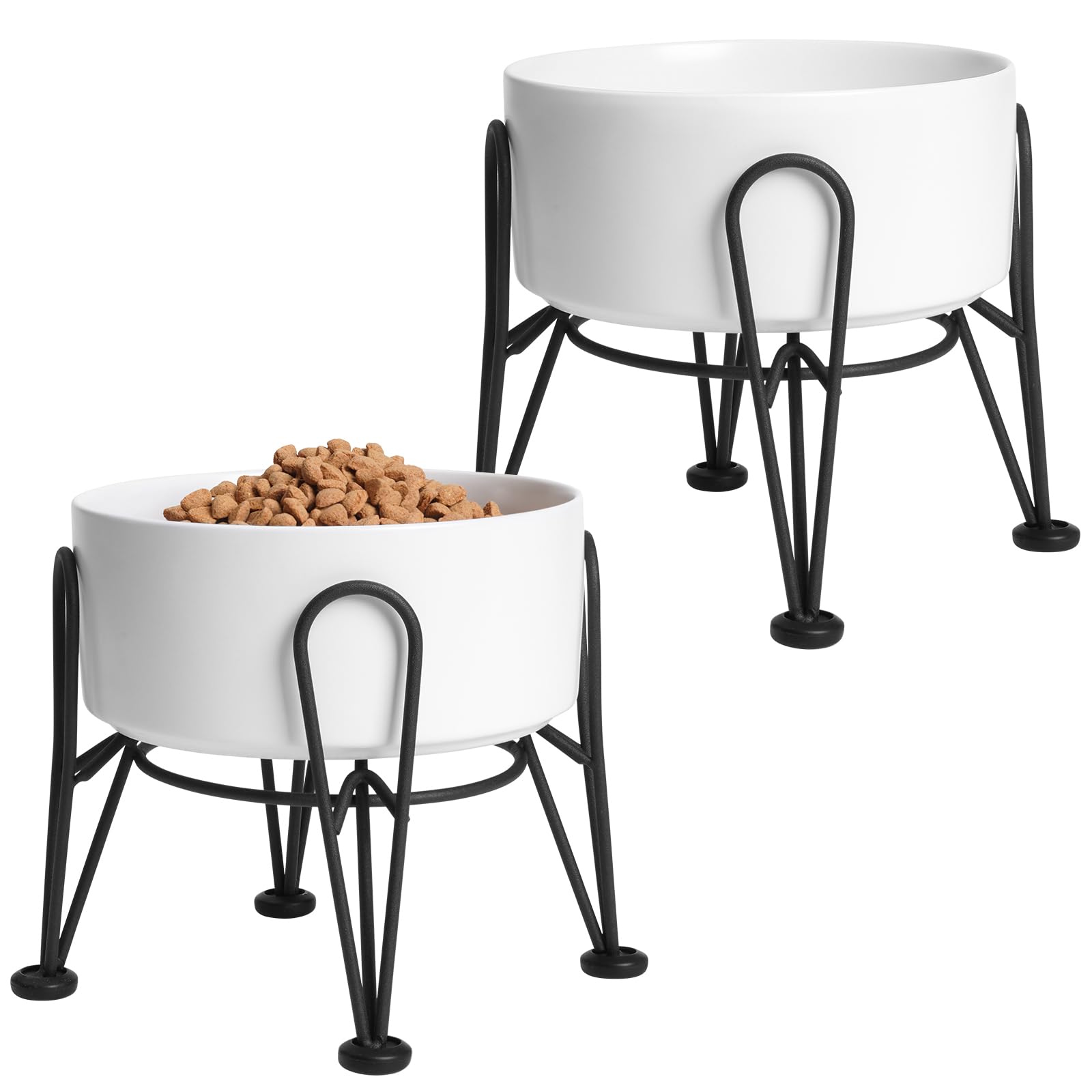 Kitwinney Elevated Dog Bowls, Ceramic Raised Dog Bowl Set with Anti-Slip and Non-Tip Metal Stand, 2 Pack Pet Food and Water Feed