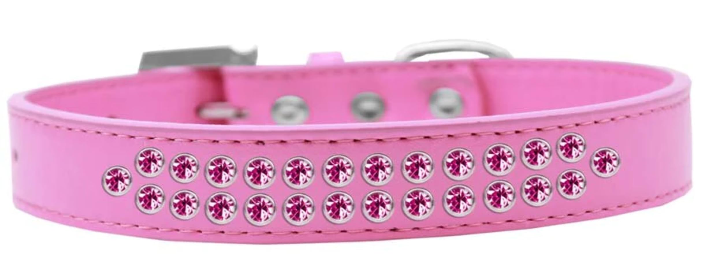 Dog, Puppy & Pet Fashion Collar, Two Row Bright Pink Crystal Rimsets Light Pink 16