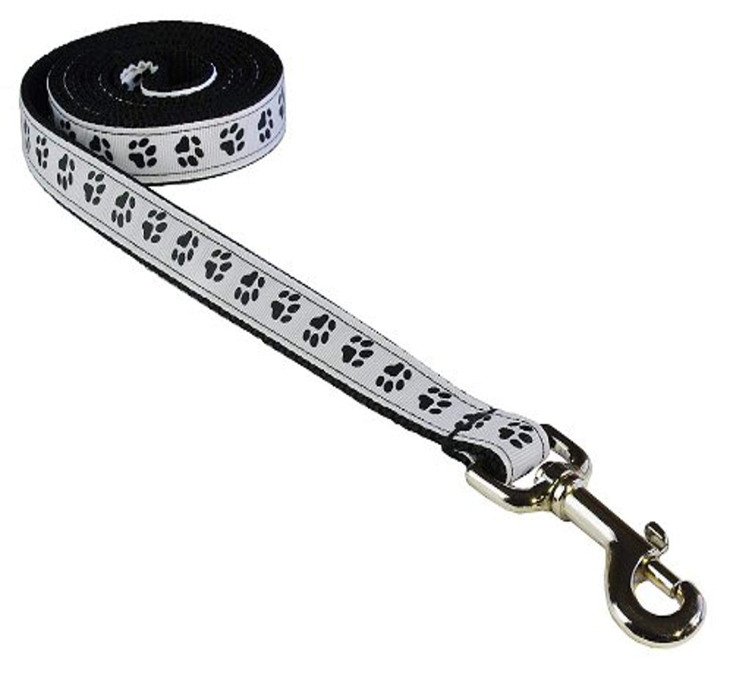 Small Black/Wht. Puppy Paws Dog Leash: 3/4 Wide, 4ft Length - Made in USA.