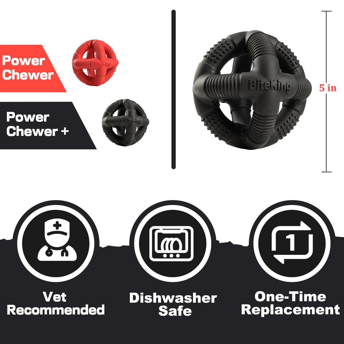 BiteKing Natural Rubber Dog Balls for Large Aggressive Chewers - Lifetime Replacement - Indestructible and Durable Dog Toys for