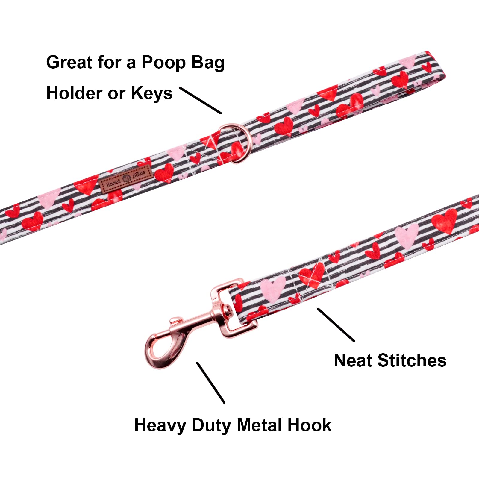 Lionet Paws Valentines Day Dog Leash Matching Dog Collar For Small Medium Large Dog
