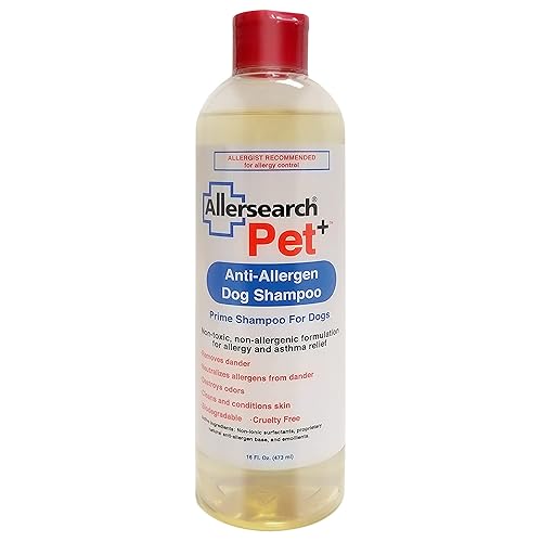 Allersearch Pet+ Anti-Allergen Dog Shampoo - 16 Oz, Gentle Formula for Allergies, Model AL206016
