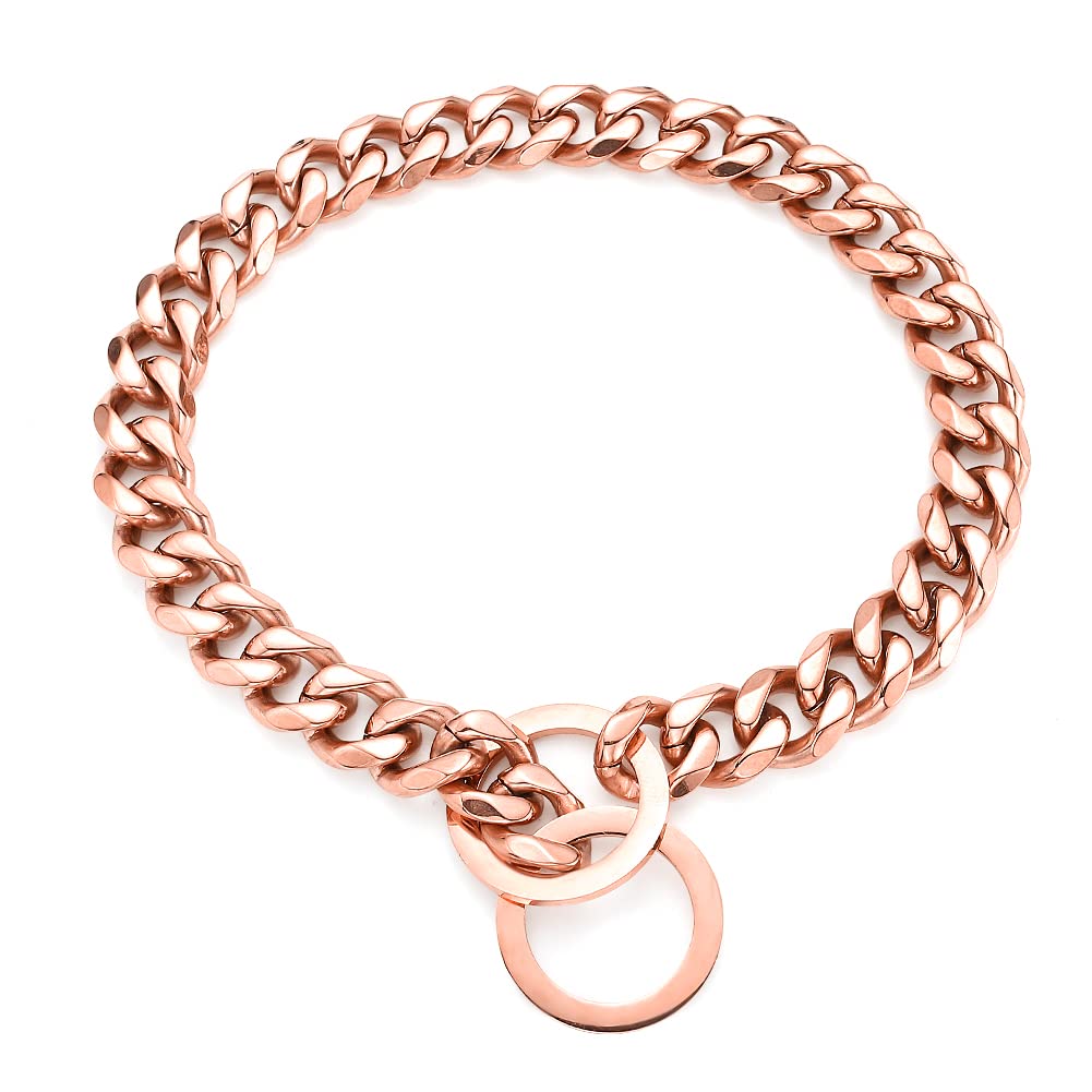 Rumypet Rose Gold Dog Chain Collar 11Mm/15Mm/19Mm Stainless Steel Cuban Link Chain Collar For Small Medium Large Dogs(15Mm,18Inc