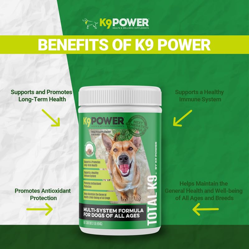 K9 Power Total K9 11-in-1 Dog Multivitamin Powder – Daily Support for Digestion, Skin, Joints, Heart – 1 lb