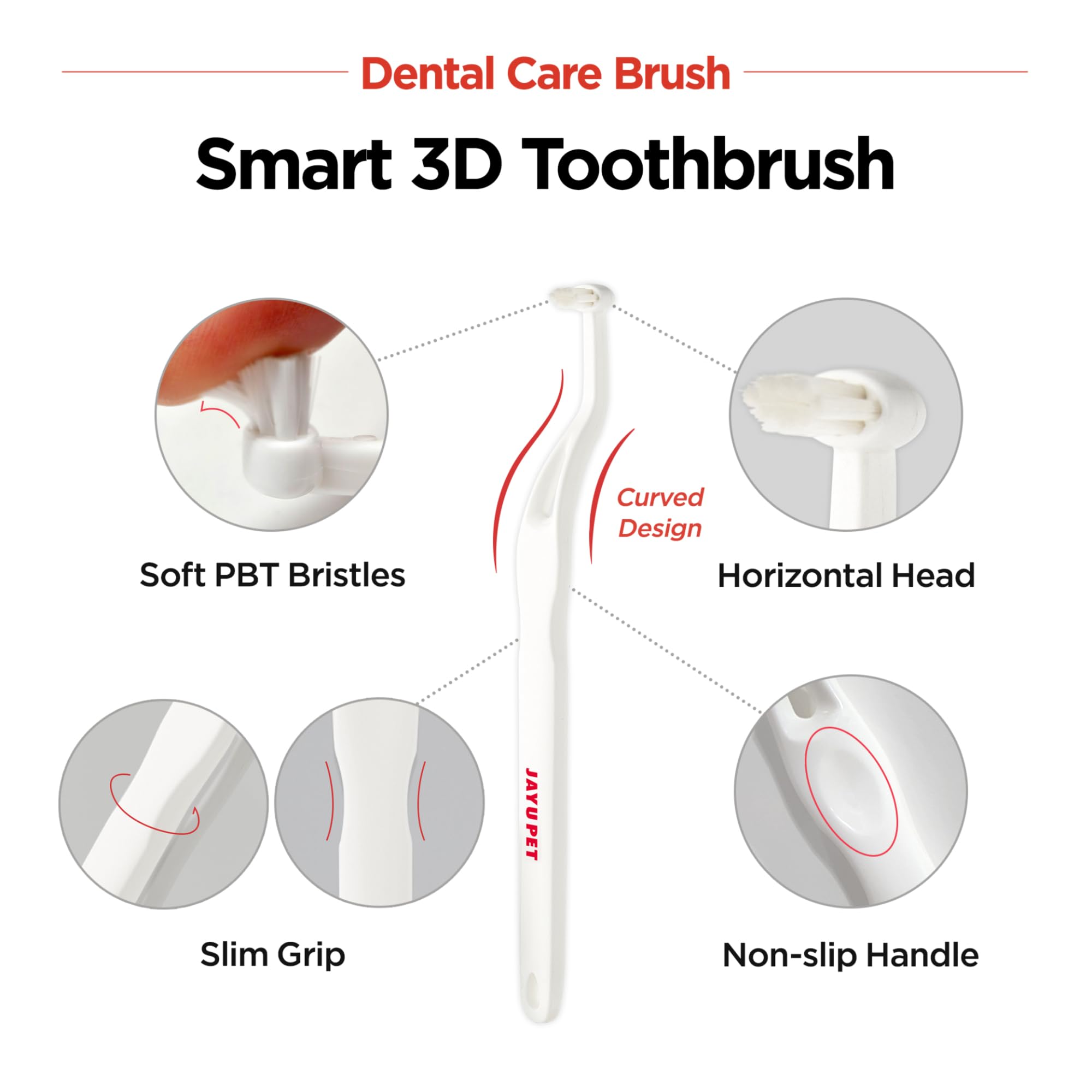 JAYU PET Dental Care Brush (Soft Bristles) 1ea - Toothbrush for Cat and Small Dog with Horizontal Head & Easy Grip Handle