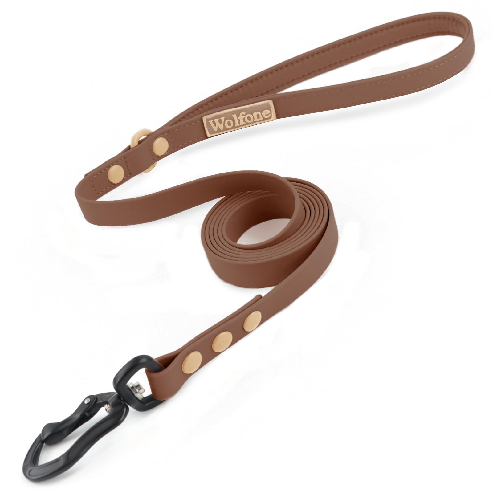 Wolfone Waterproof Dog Leash Carabiner Leash For Dogs Soft Handle Easy Care 5Ft*15Mm*2.0Mm Brown