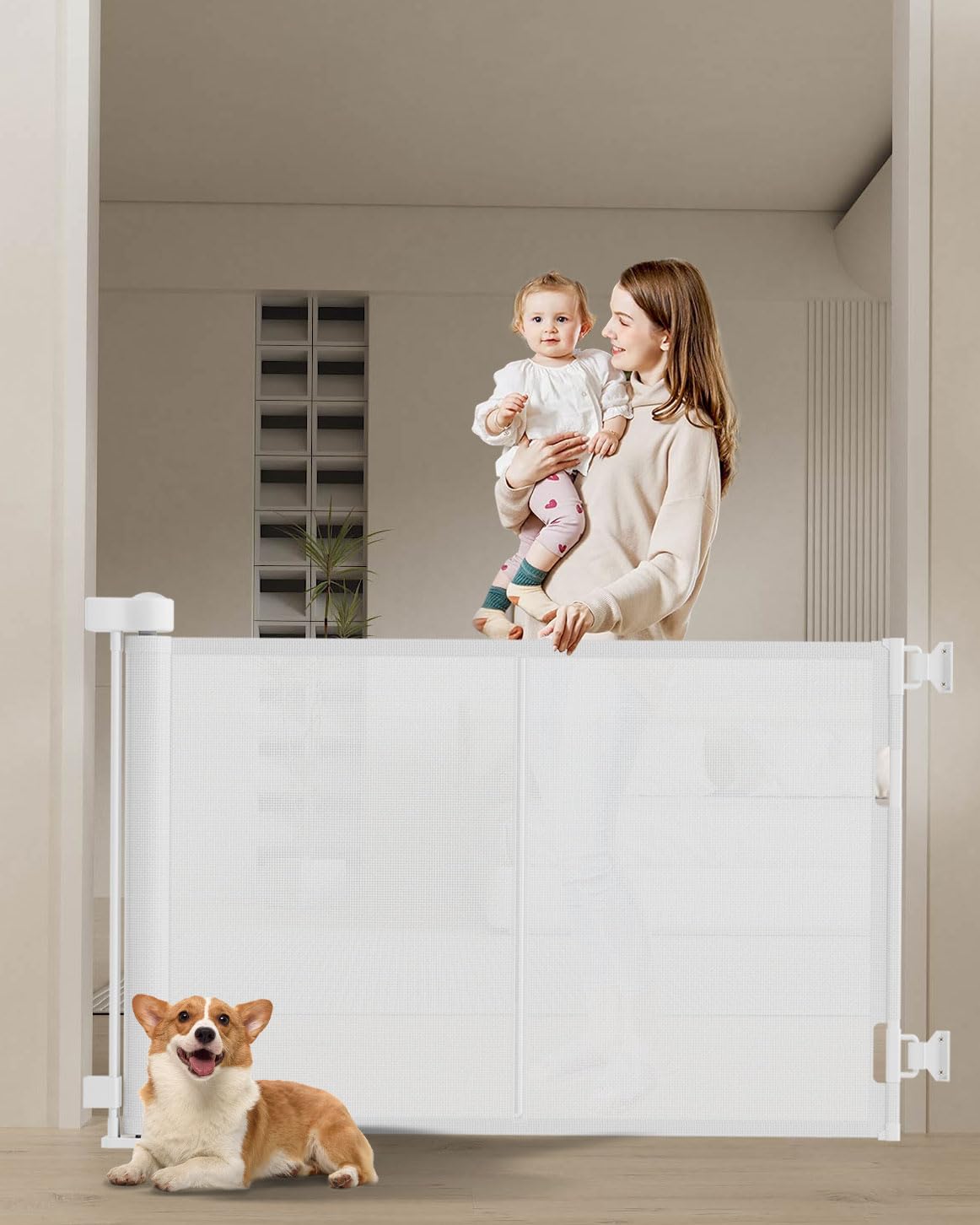 Upgrade 59' Retractable Baby Gates With Reinforced Strip Design To Prevent Crawling Through, 34' Tall Retractable Gate For Baby And Pet, 5 Ft Baby Gates For Stairs, Doorways, Hallways