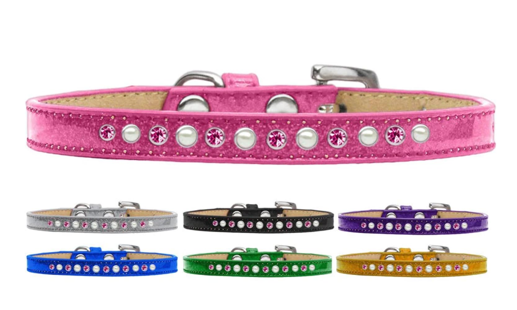 Dog, Puppy and Pet Ice Cream Collar, Pearl & Pink Crystal Rimsets Gold 16