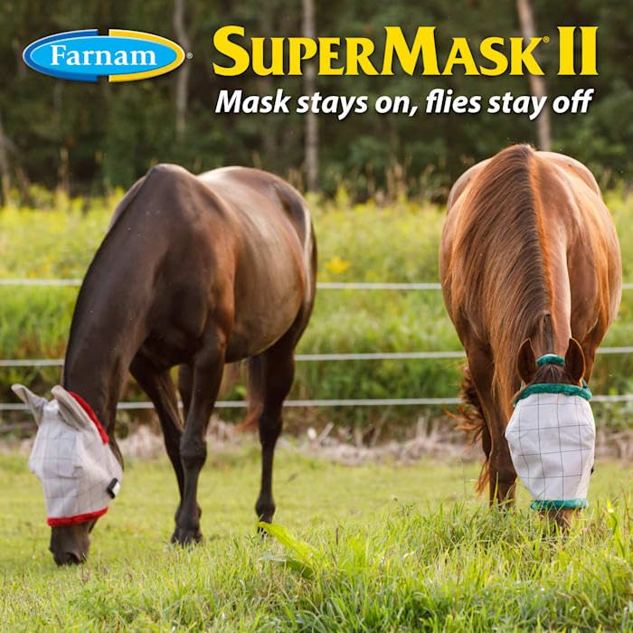 SuperMask II Fly Mask Without Ears for Average Size Horses, Full Face Coverage and Eye Protection from Insect Pests, Structured