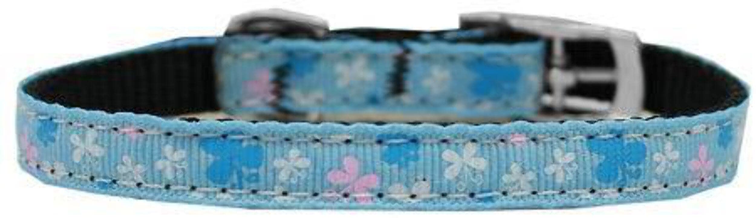 Mirage Pet Products Butterfly Nylon Dog Collar with Classic Buckle, Size 12, Blue