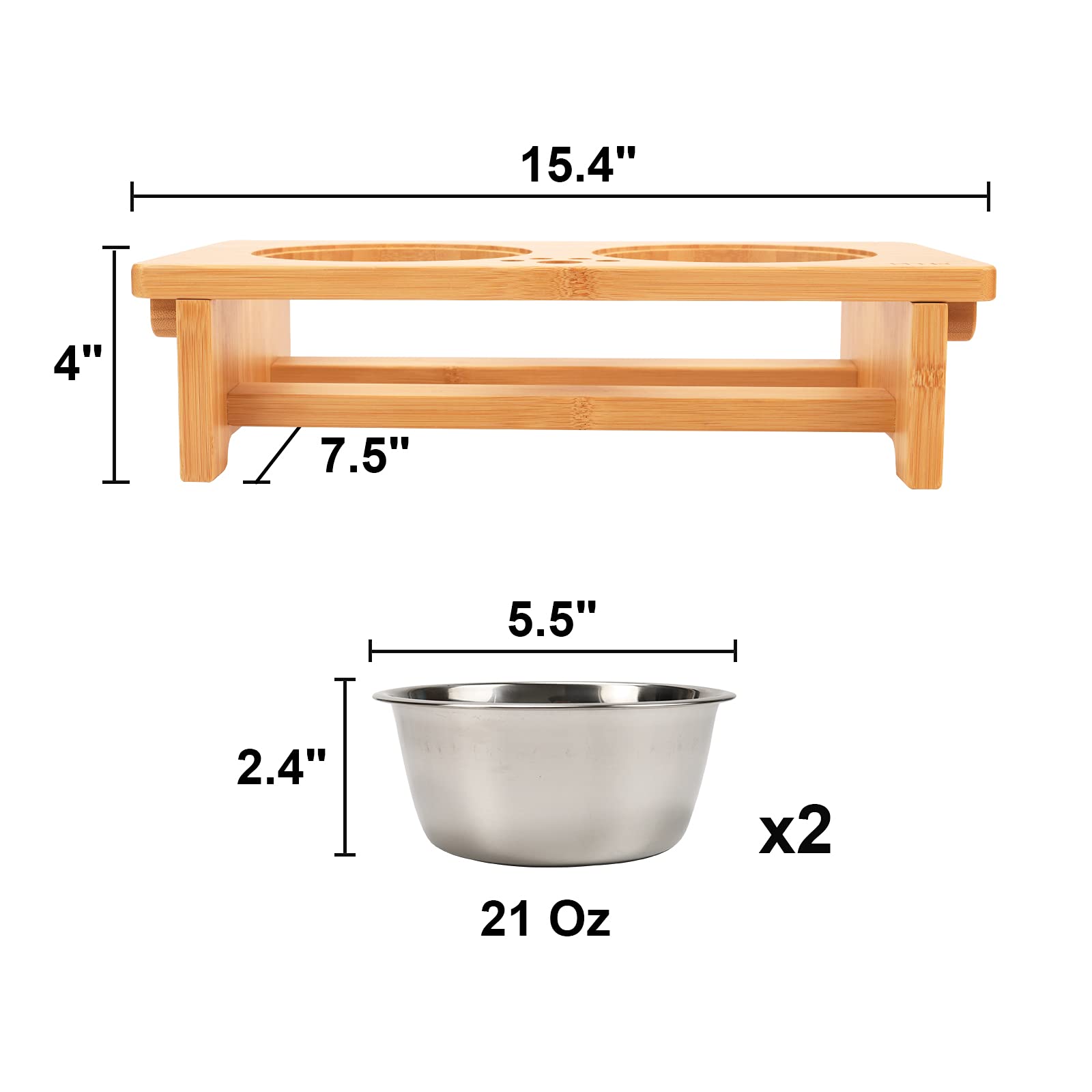 HTB Elevated Dog Bowls,Raised Dog Bowl Stand with 2 Stainless Steel Bowls,Elevated Raised Dog Bowls for Large Medium Small Sized