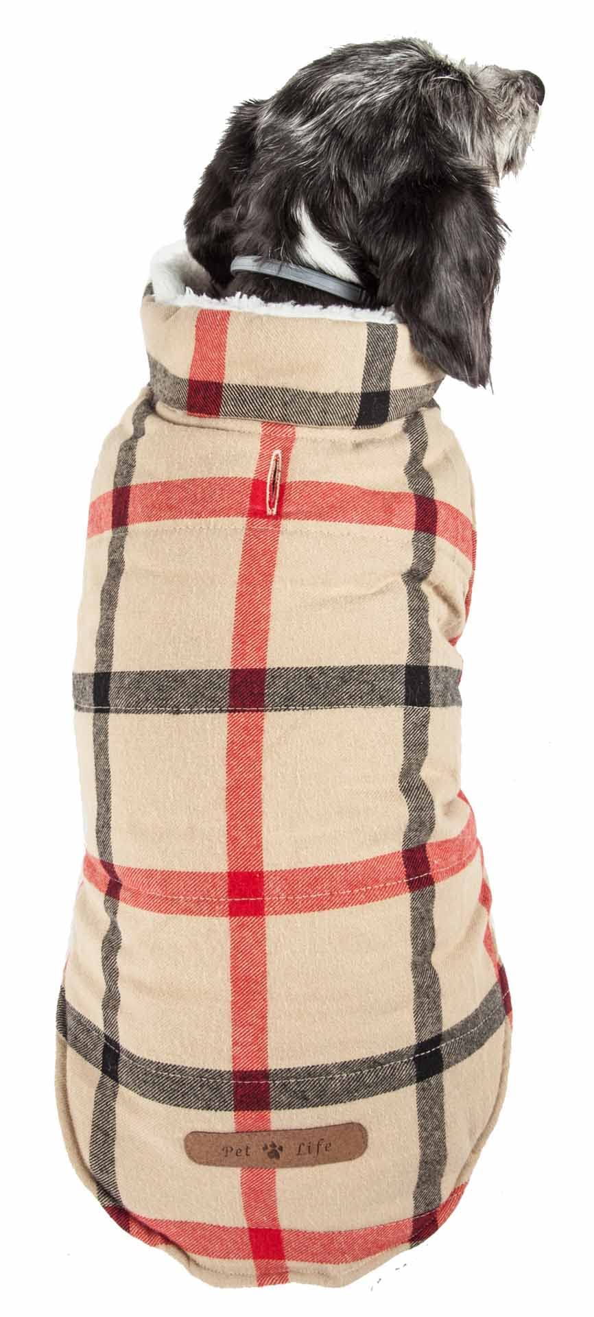 Pet Life ® 'Allegiance' Plaid Dog Coat - Insulated Plaid Dog Jacket with Reversible Sherpa - Winter Dog Clothes for Small Medium Large Dogs